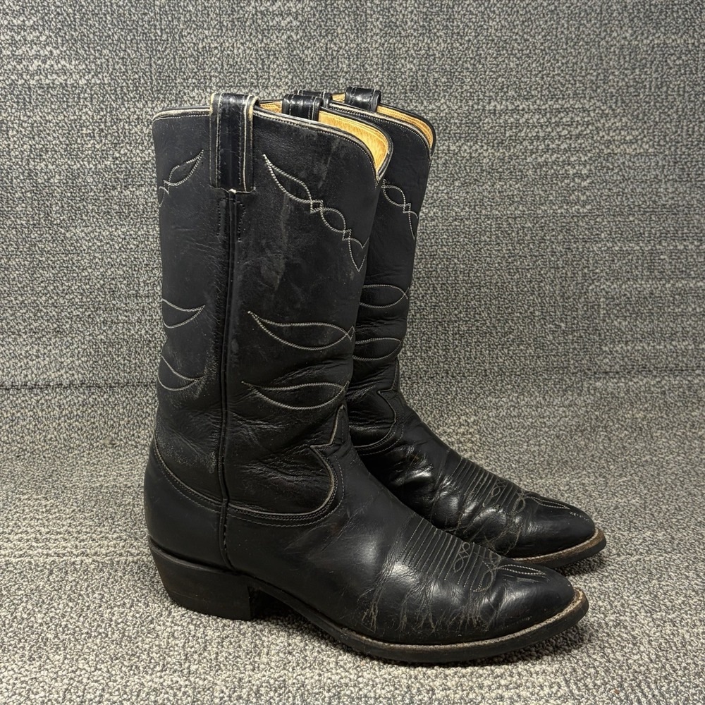 Vintage Tony Lama Cowboy Boots Mens 9.5 D Black Leather H7930 El Paso USA